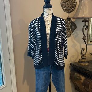 Worthington Cardigan Open 3/4 sleeve Black and White Checkered Large